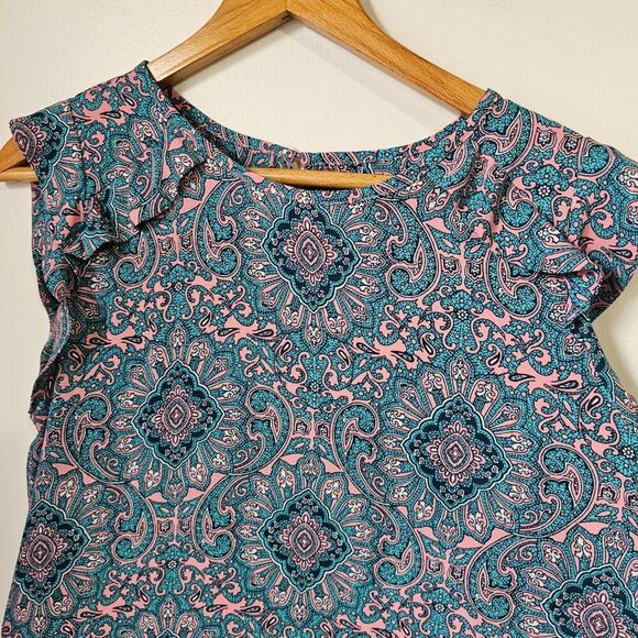 EUC LOFT PAISLEY MANDALA PRINT RUFFLED TOP SIZE SMALL - Picture 7 of 12